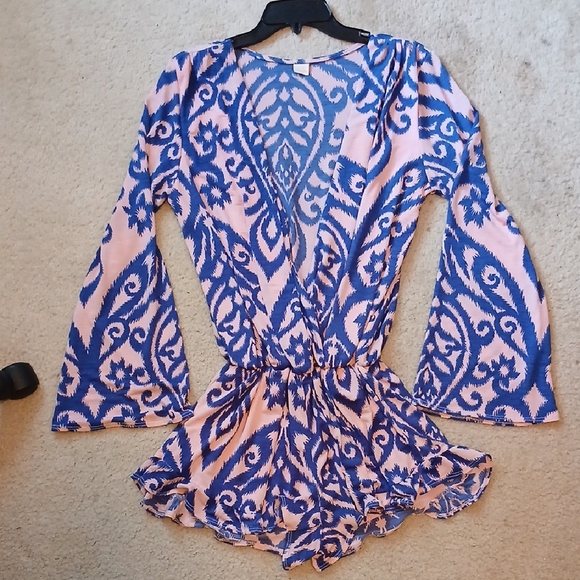 Surf Gypsy Blue and Pink Patterned Romper - Picture 1 of 5